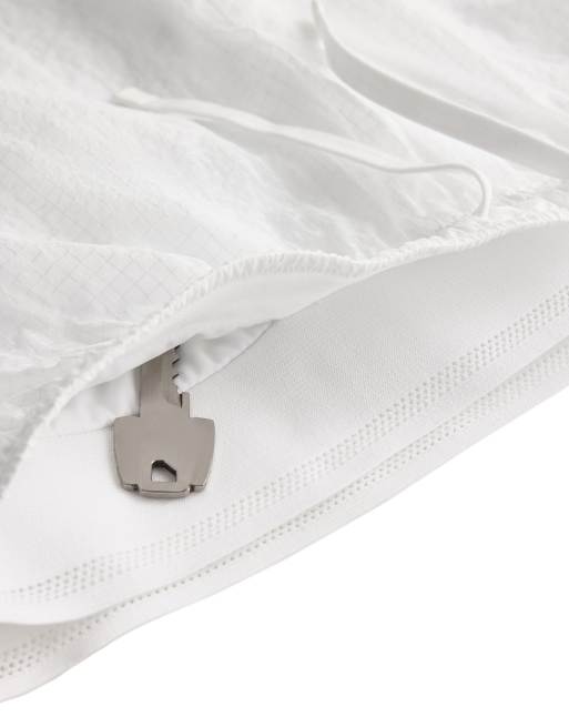 OYSHO Technical mid rise 2-in-1 check shorts in off-white, 6 of 7