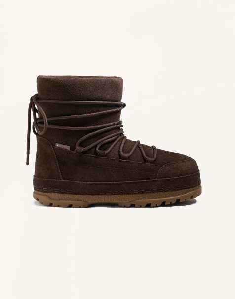 OYSHO Technical split-leather lace-up boots in brown - view 1