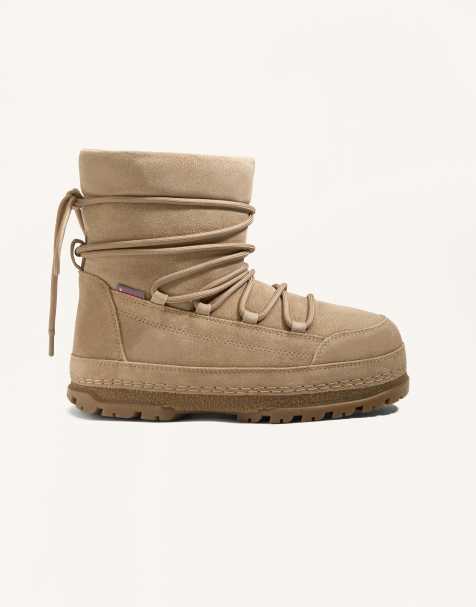 OYSHO Technical split-leather lace-up boots in sand - view 1