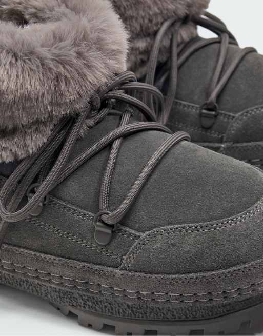 OYSHO Technical suede lace-up boot in grey, 4 of 7