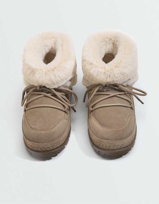 OYSHO Technical suede lace-up boot in mink, 3 of 7