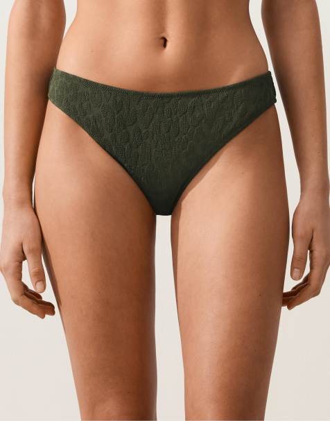 OYSHO Textured leopard classic bikini briefs in dark khaki - view 1