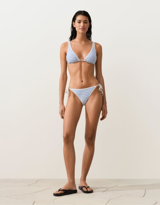 OYSHO Textured stripe triangle bikini top in light blue, 2 of 4