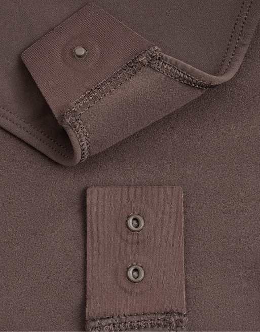 OYSHO Thermal base layer half-zip body in brown, 6 of 6