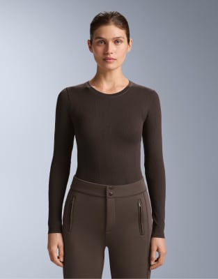 OYSHO - Thermal - Nahtloses Baselayer-T-Shirt aus Jacquard in Hellbraun-Brown