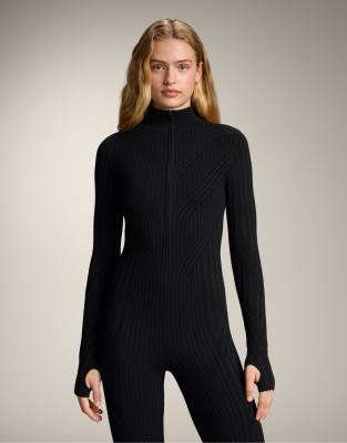 OYSHO - Thermo-Baselayer-Jumpsuit aus Rippstrick in Schwarz