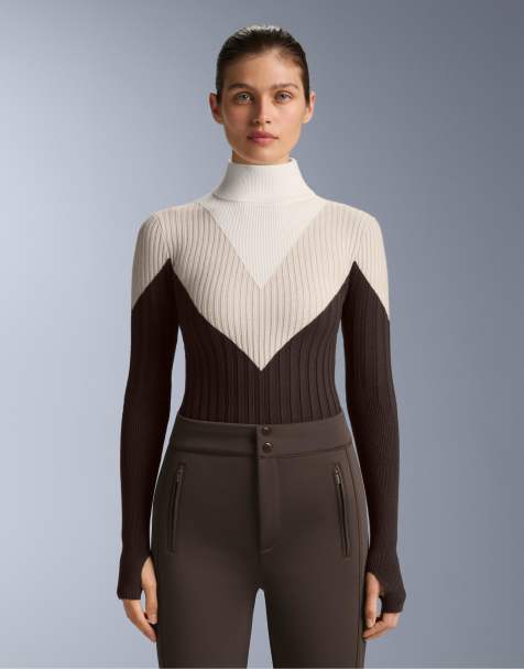 OYSHO – Thermo-Baselayer-T-Shirt aus kontrastierendem Rippstrick in Hellbraun - view 1