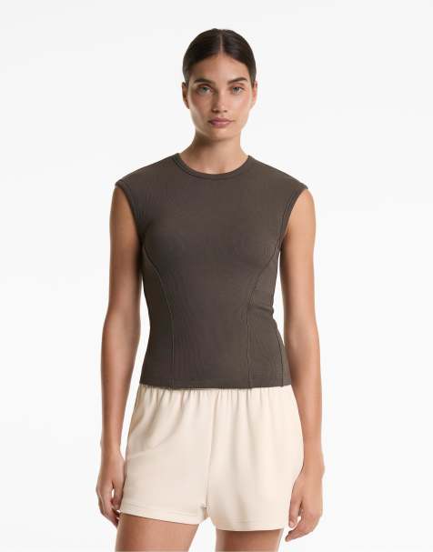 OYSHO - Top a coste a maniche corte in misto cotone e modal nero - view 1