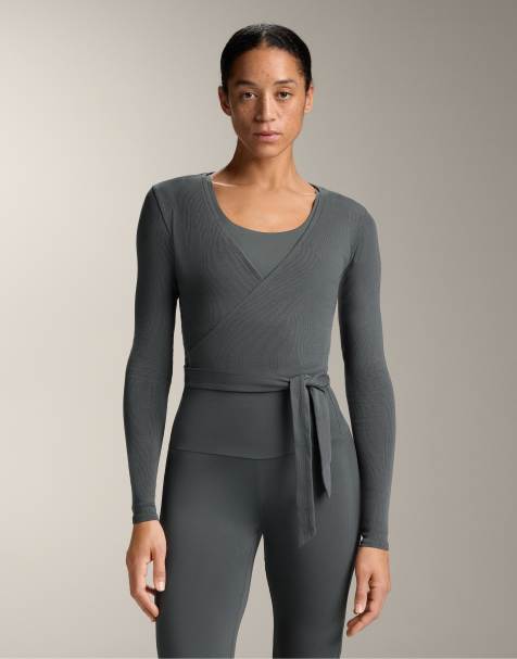 OYSHO - Top a portafoglio grigio antracite a coste in misto cotone - view 1