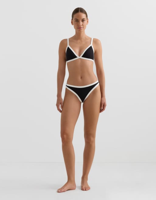 OYSHO - Top bikini a triangolo nero con finiture a contrasto, 2 di 4