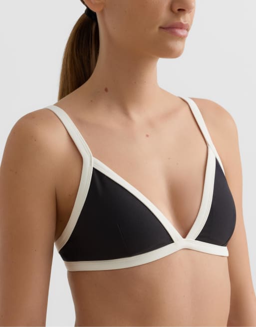 OYSHO - Top bikini a triangolo nero con finiture a contrasto, 3 di 4