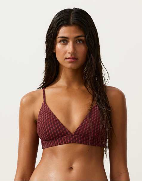 OYSHO - Top bikini a triangolo viola con motivo geometrico jacquard - view 1