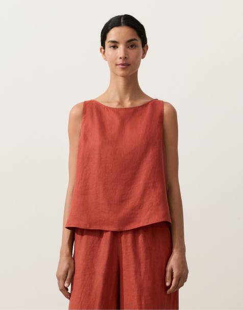 Oysho - Top coupe carrée 100% lin - Rouge - view 1