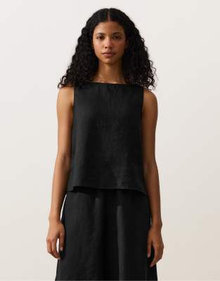 Top coupe carrée en lin - Noir XL