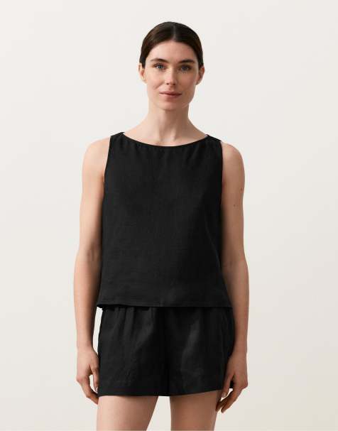 OYSHO - Top coupe carrée en lin - Noir - view 1