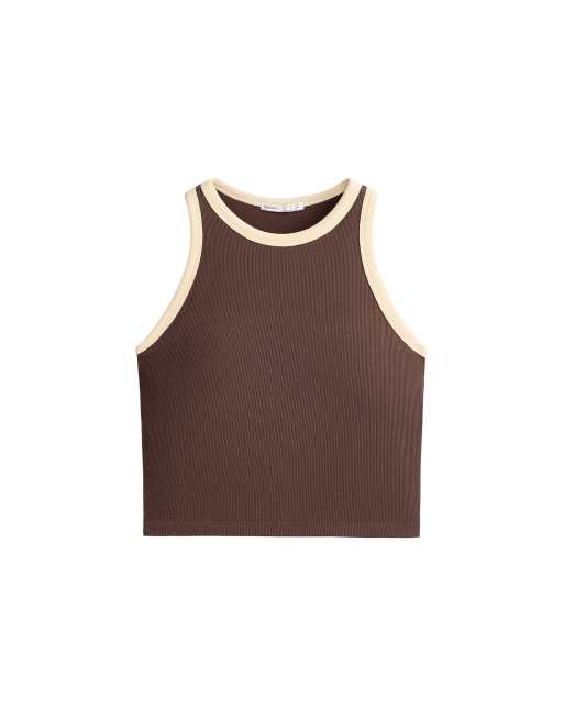 OYSHO Top long sans manches côtelé en mélange de modal couleur cacao, 7 de 7