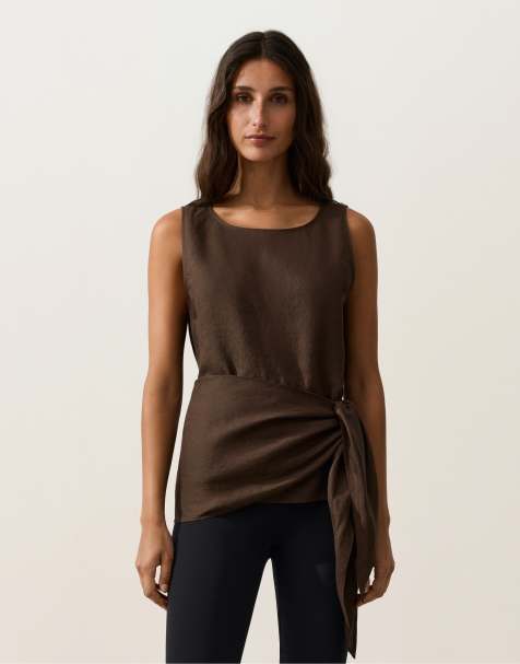 OYSHO - Top sans manches 100 % lin à détail foulard - Marron - view 1
