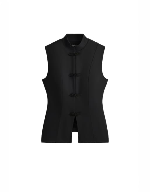 OYSHO top sans manches Comfortlux long à col mao noir, 6 de 7