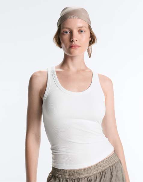 OYSHO - Top senza maniche in misto modal a coste bianco sporco - view 1