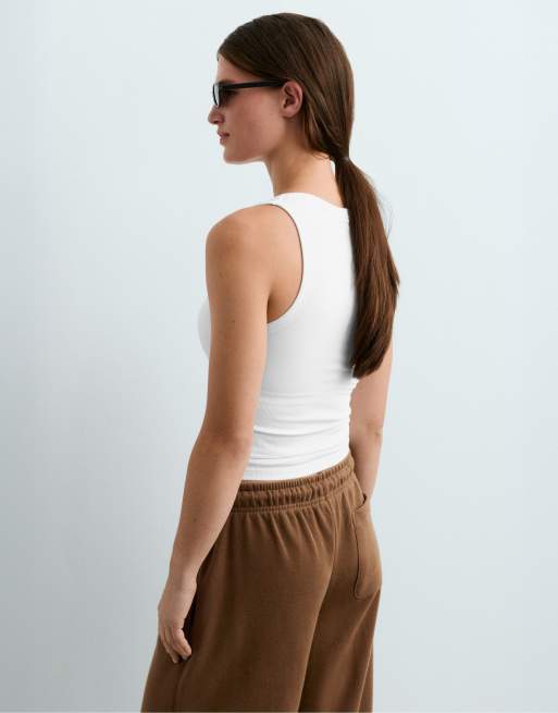 OYSHO - Top senza maniche in misto modal a coste bianco sporco, 4 di 5