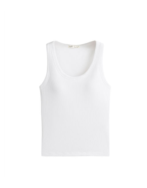 OYSHO - Top senza maniche in misto modal a coste bianco sporco, 5 di 5