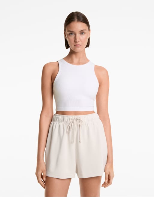 Oysho - Top senza maniche in misto modal color bianco sporco con coppe