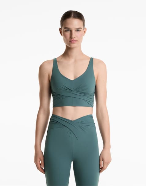 Oysho - Top senza maniche leggero color verde petrolio slavato incrociato - view 1