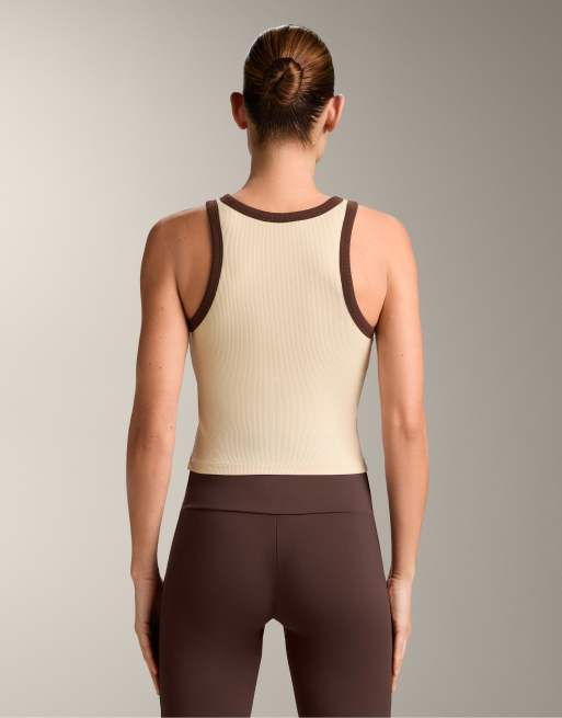 OYSHO - Top senza maniche lungo in misto modal a coste color vaniglia, 3 di 4