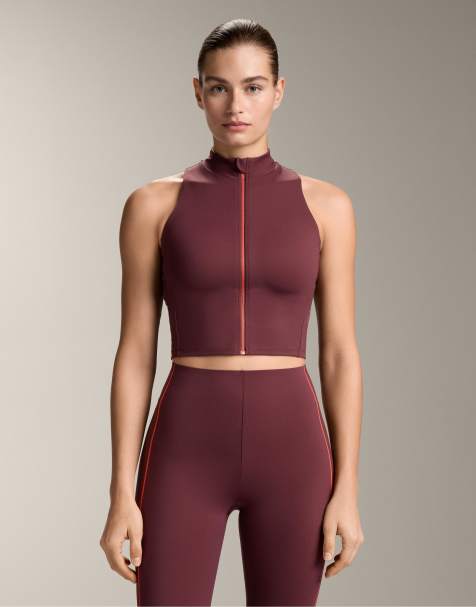 OYSHO - Top senza maniche marrone rossiccio a compressione con zip - view 1