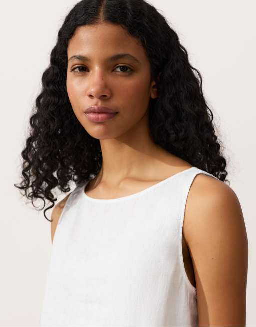 OYSHO - Top squadrato bianco sporco in 100% lino, 3 di 4