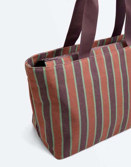 OYSHO – Tragetasche aus Canvas in Grau gestreift, 3 von 4