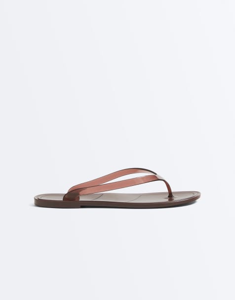 OYSHO Translucent effect beachwear flip flops in brown - view 1