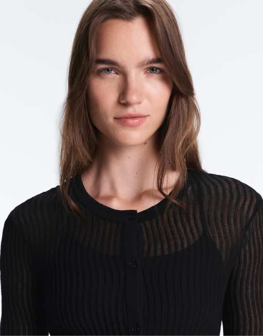 OYSHO transparentes Langarm-T-Shirt in Schwarz, 4 von 6