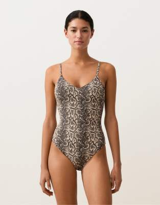 OYSHO - Triangel-Badeanzug in Schwarz mit Schlangenmuster