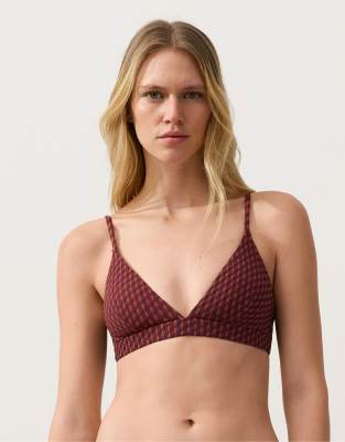 OYSHO - Triangel-Bikinioberteil in Lila mit geometrischem Jacquardmuster