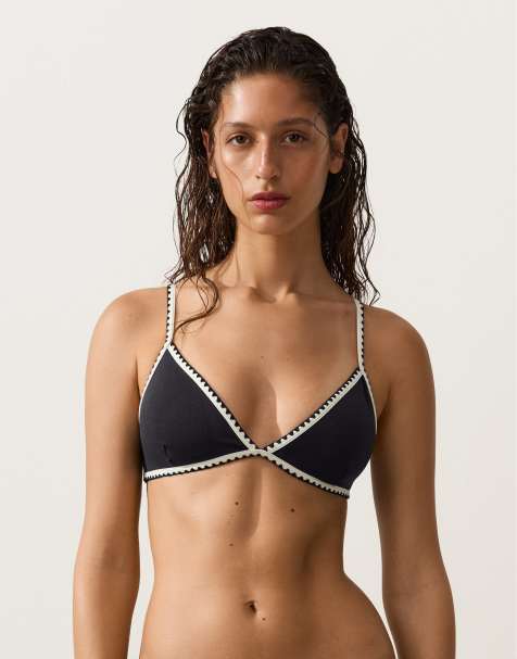 OYSHO – Triangel-Bikinioberteil in Schwarz mit Kontrastnaht - view 1
