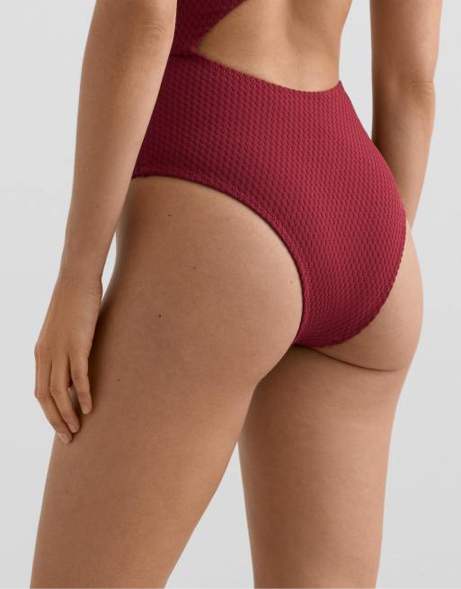Oysho - Trikini asymétrique en jacquard à carreaux - Bordeaux, 4 de 4