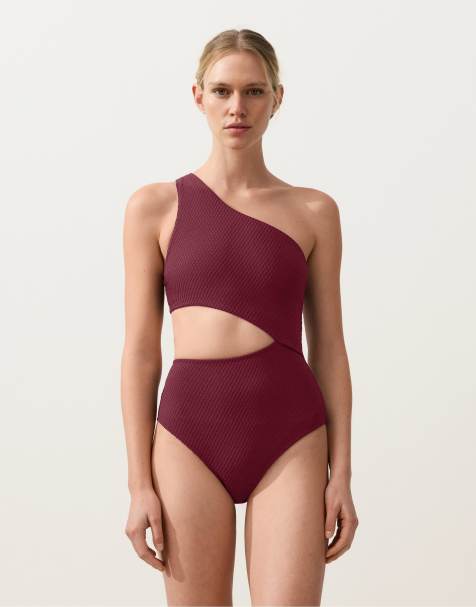 OYSHO - Trikini asymétrique en jacquard à petits carreaux - Violet - view 1