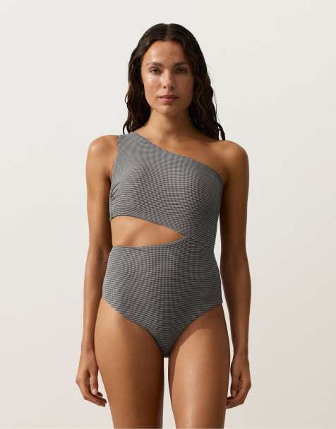 Oysho - Trikini court asymétrique à carreaux vichy - Noir - view 1