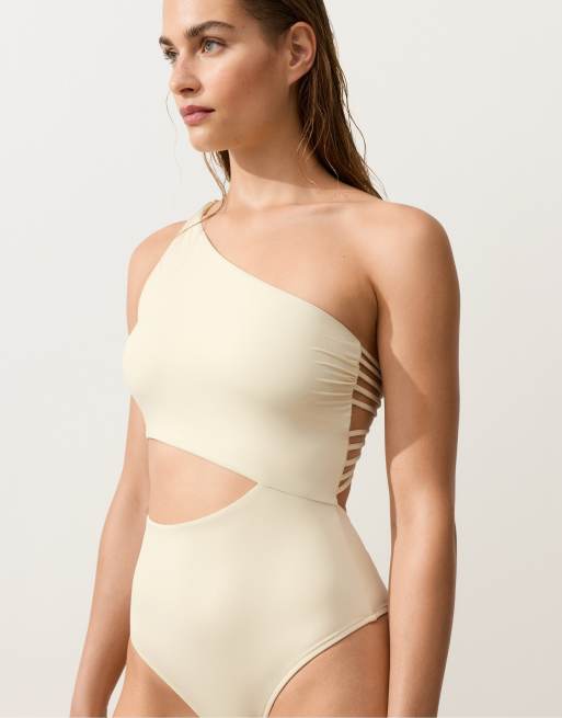 OYSHO - Trikini écru con spalline asimmetriche, 3 di 4