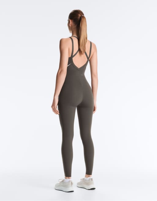 OYSHO - Tuta jumpsuit a compressione riflettente color carbone, 2 di 4