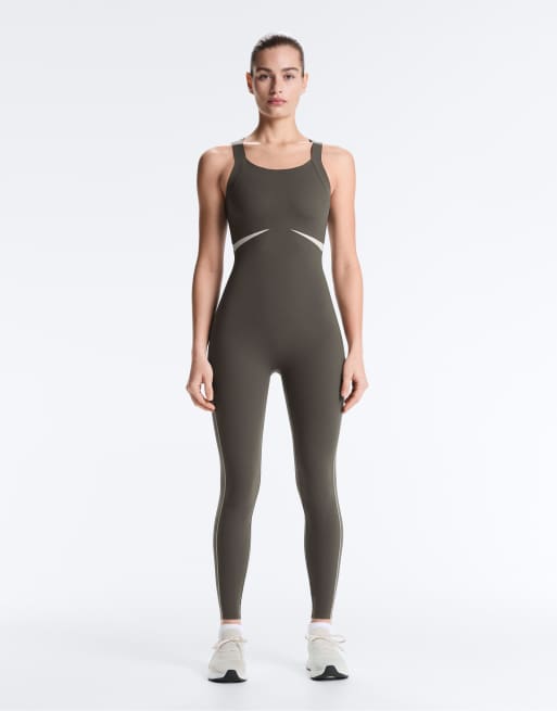 OYSHO - Tuta jumpsuit a compressione riflettente color carbone, 4 di 4
