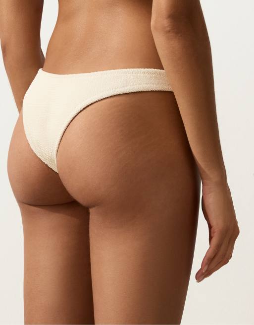 OYSHO U-cut crinkle brazilian bikini briefs in ecru, 2 of 4