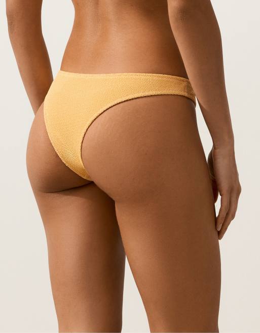 OYSHO U-cut crinkle brazilian bikini briefs in yellow, 3 of 4