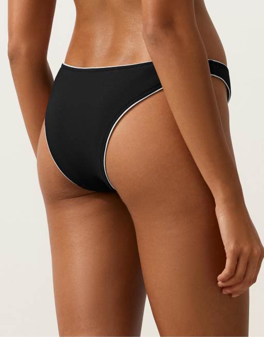 OYSHO U-cut piping medium-coverage bikini briefs in black, 3 of 4