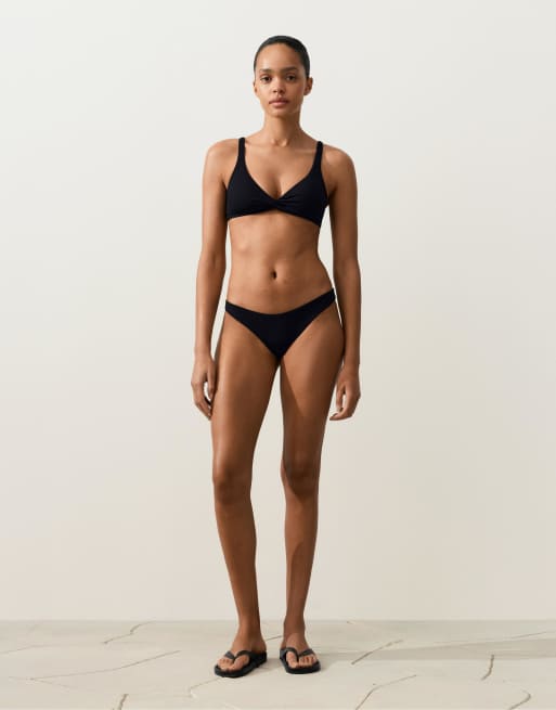 OYSHO U-cut piqué brazilian bikini briefs in black, 2 of 7