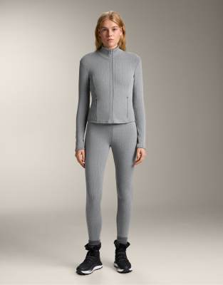 OYSHO - Ultrawarme, knöchellange Leggings in Grau meliert mit hohem Bund und Flechtdesign, 70 cm Schrittlänge