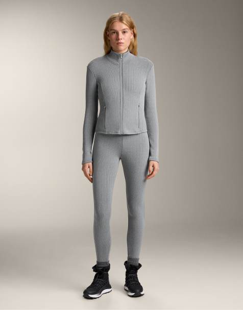 OYSHO – Ultrawarme, knöchellange Leggings in Grau meliert mit hohem Bund und Flechtdesign, 70 cm Schrittlänge - view 1