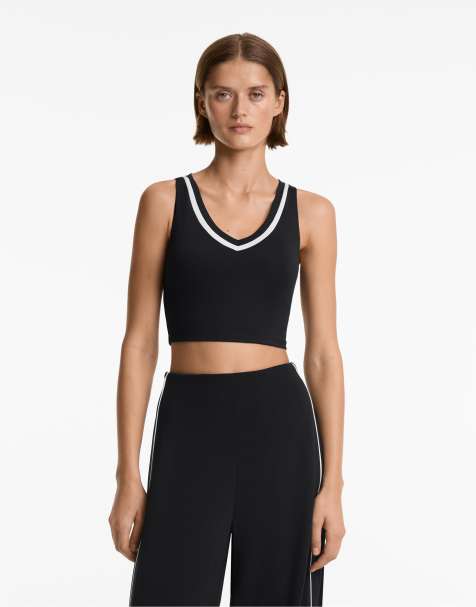 Oysho V-neck comfortlux tank top in black - view 1