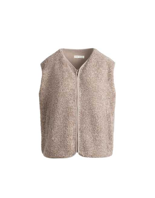 OYSHO vest med lynlås i imiteret lammeskind i taupe, 4 af 4